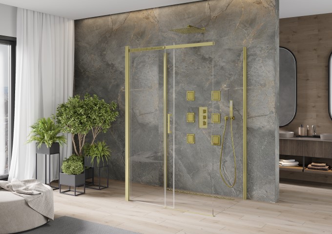 Cabine de douche avec profilé doré