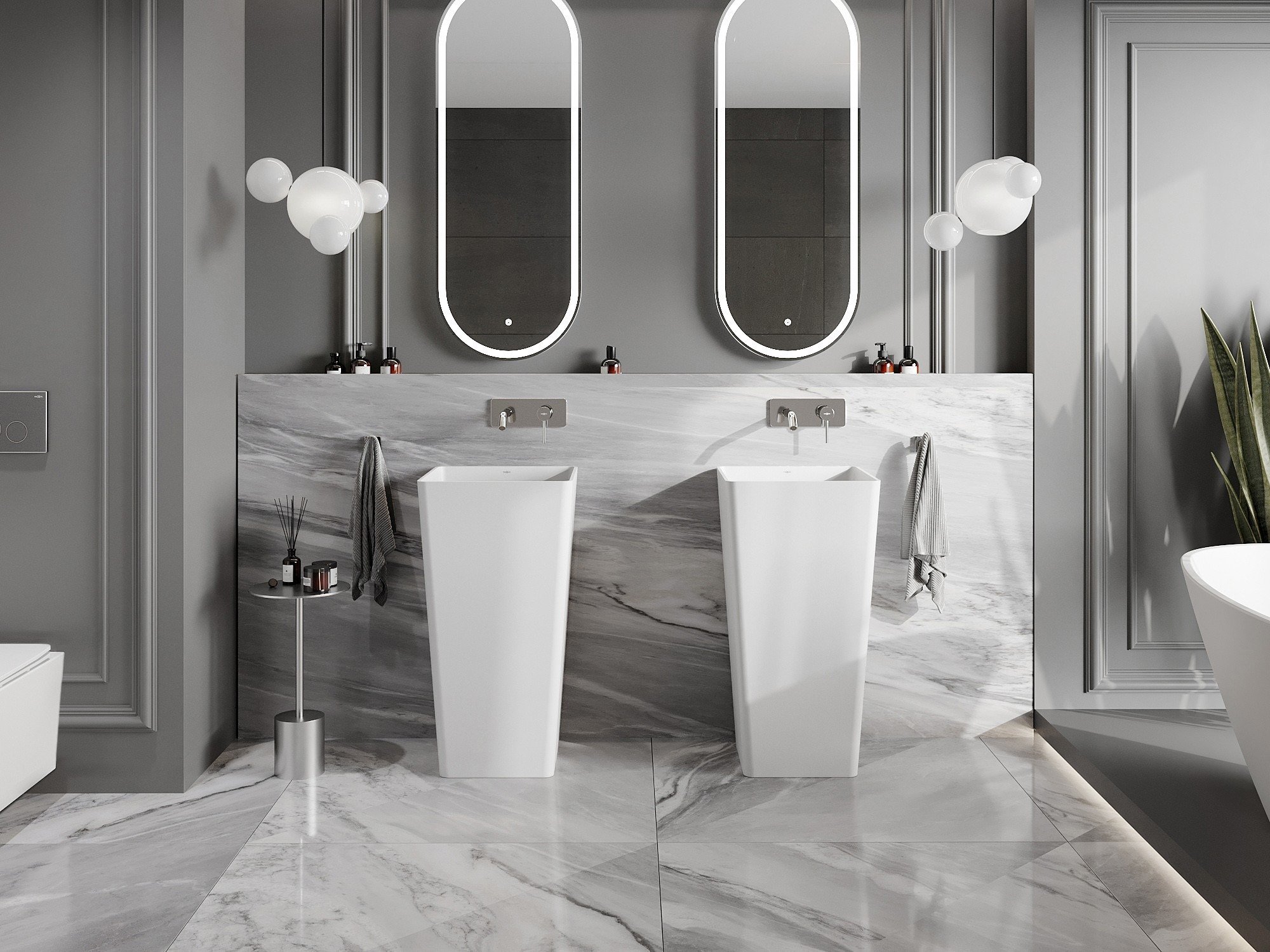 Belle décoration de salle de bain avec carreaux