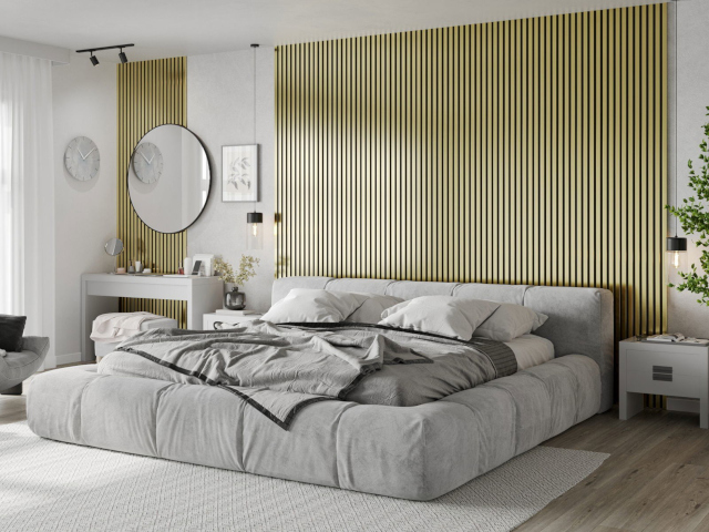 Lames murales dorées dans la chambre