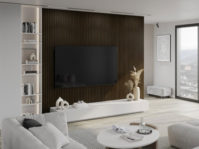 Lames murales wenge dans le salon