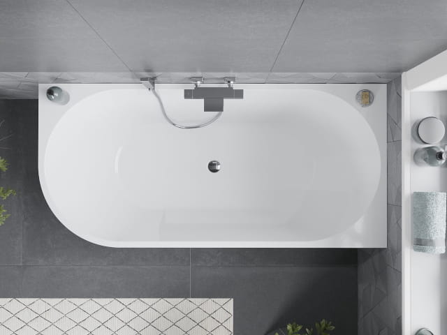 Vue de dessus d'une baignoire d'angle indépendante