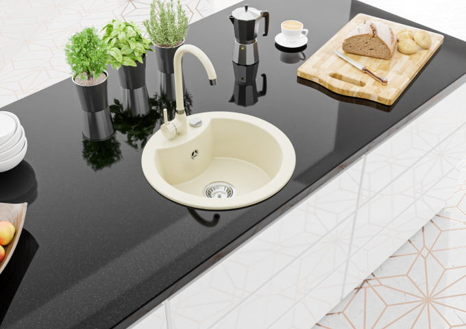 Éviers en granit avec robinet rond