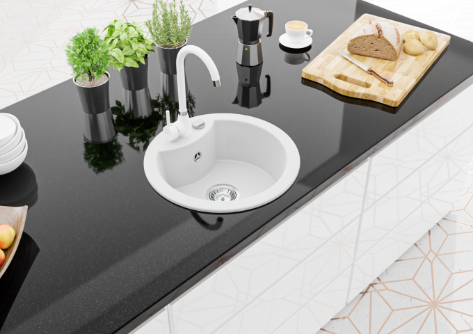 Éviers en granit avec robinet rond