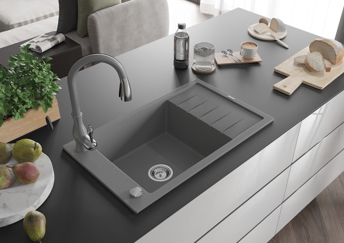 Mitigeurs de cuisine gris avec douchette extractible