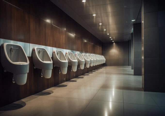 Urinoirs blancs dans une salle de bain publique