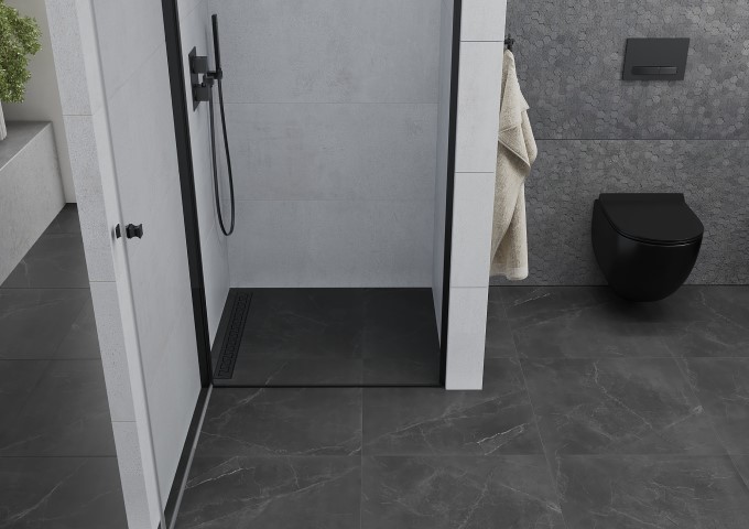 Porte de douche avec motif noir