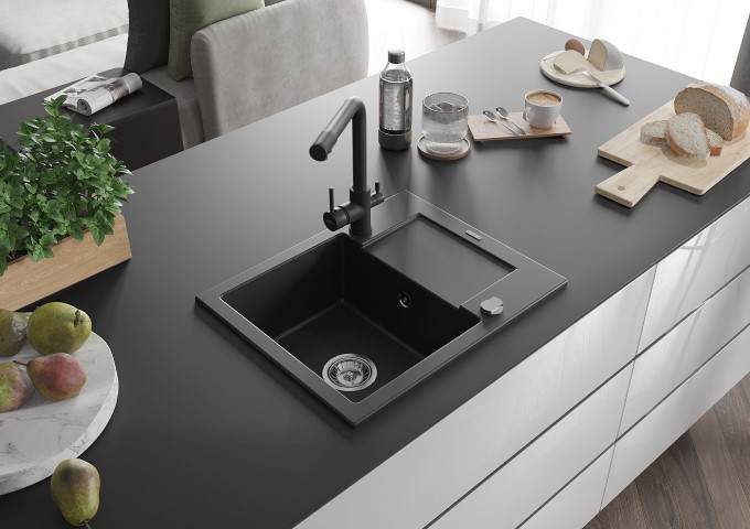 Éviers en granit noir avec égouttoir une cuve