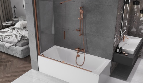 Salle de bain avec finition en or rose