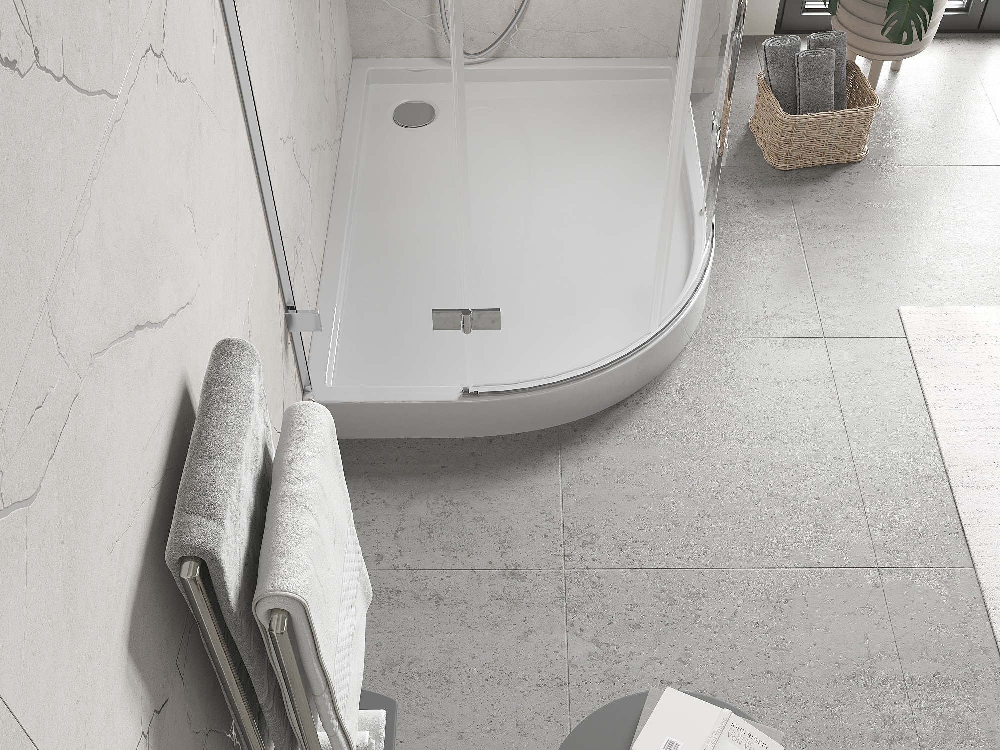 Receveur de douche asymétrique en quart de cercle pour salle de bain