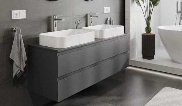 Armoire de salle de bains anthracite avec deux lavabos