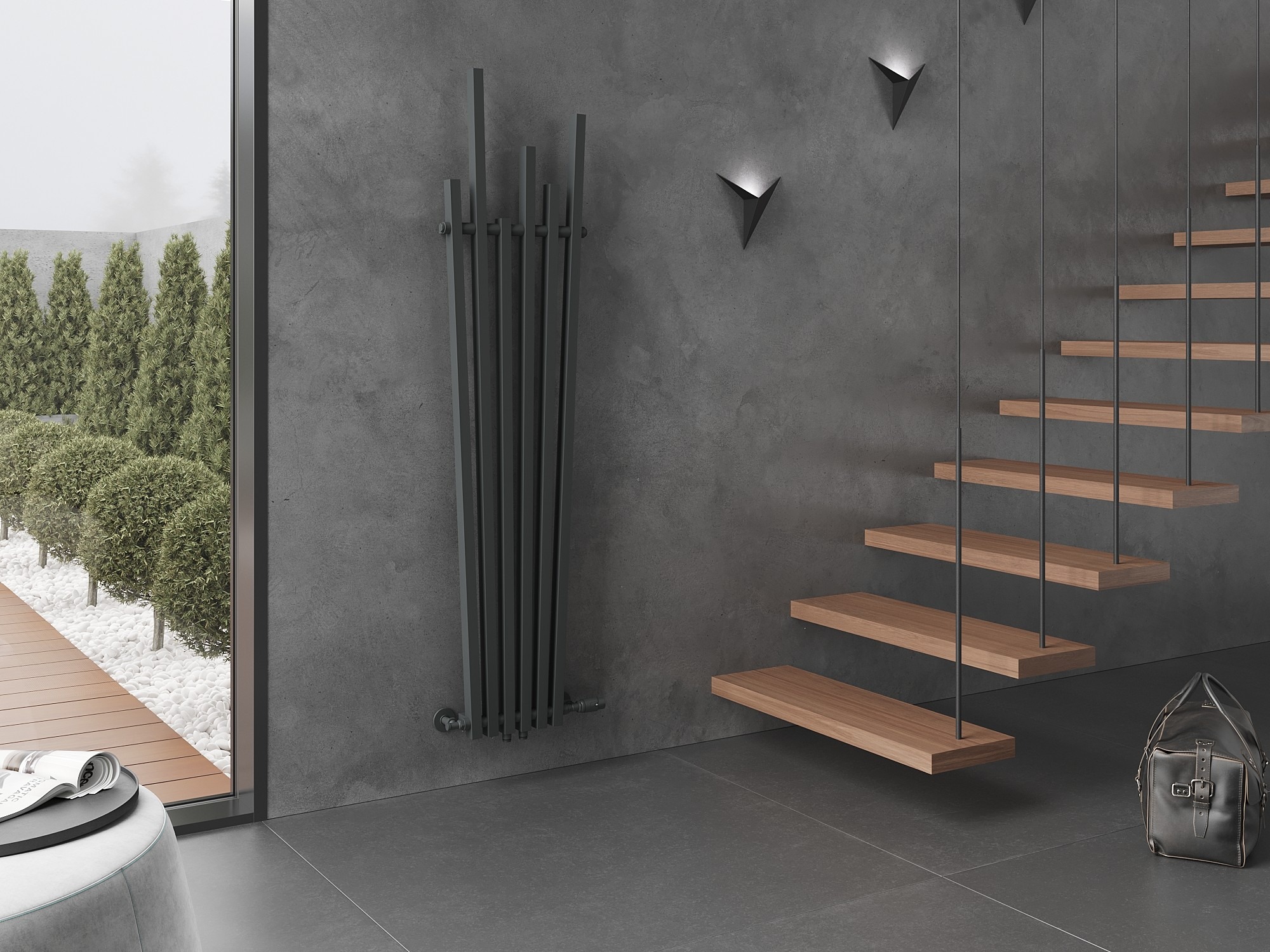Radiateur décoratif anthracite dans le couloir