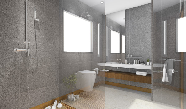Salle de bain élégante avec système de douche encastré