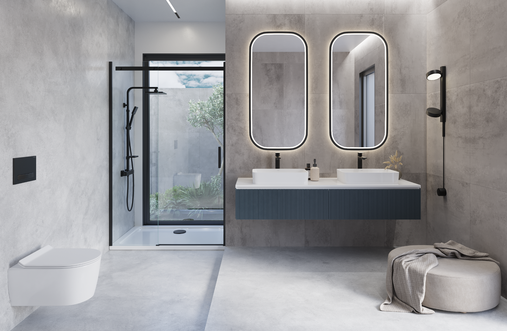 Salle de bains moderne avec deux vasques à poser