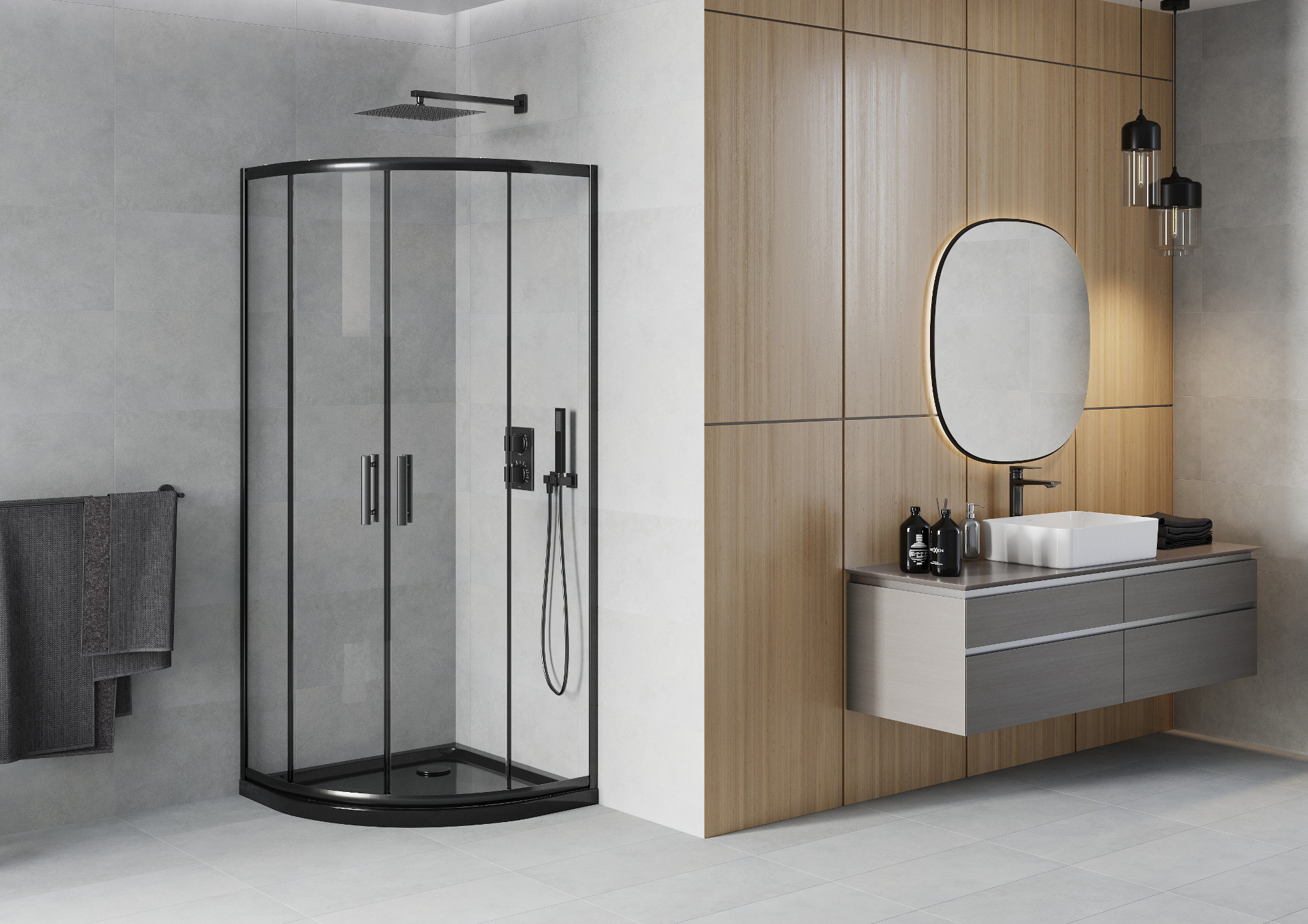 Cabine noire semi-circulaire au style minimaliste