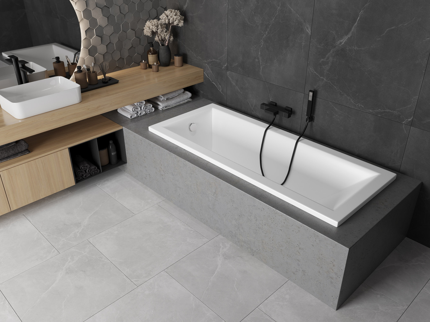 Salle de bain au style industriel avec une baignoire rectangulaire