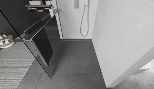 Paroi de douche avec étagère au style moderne