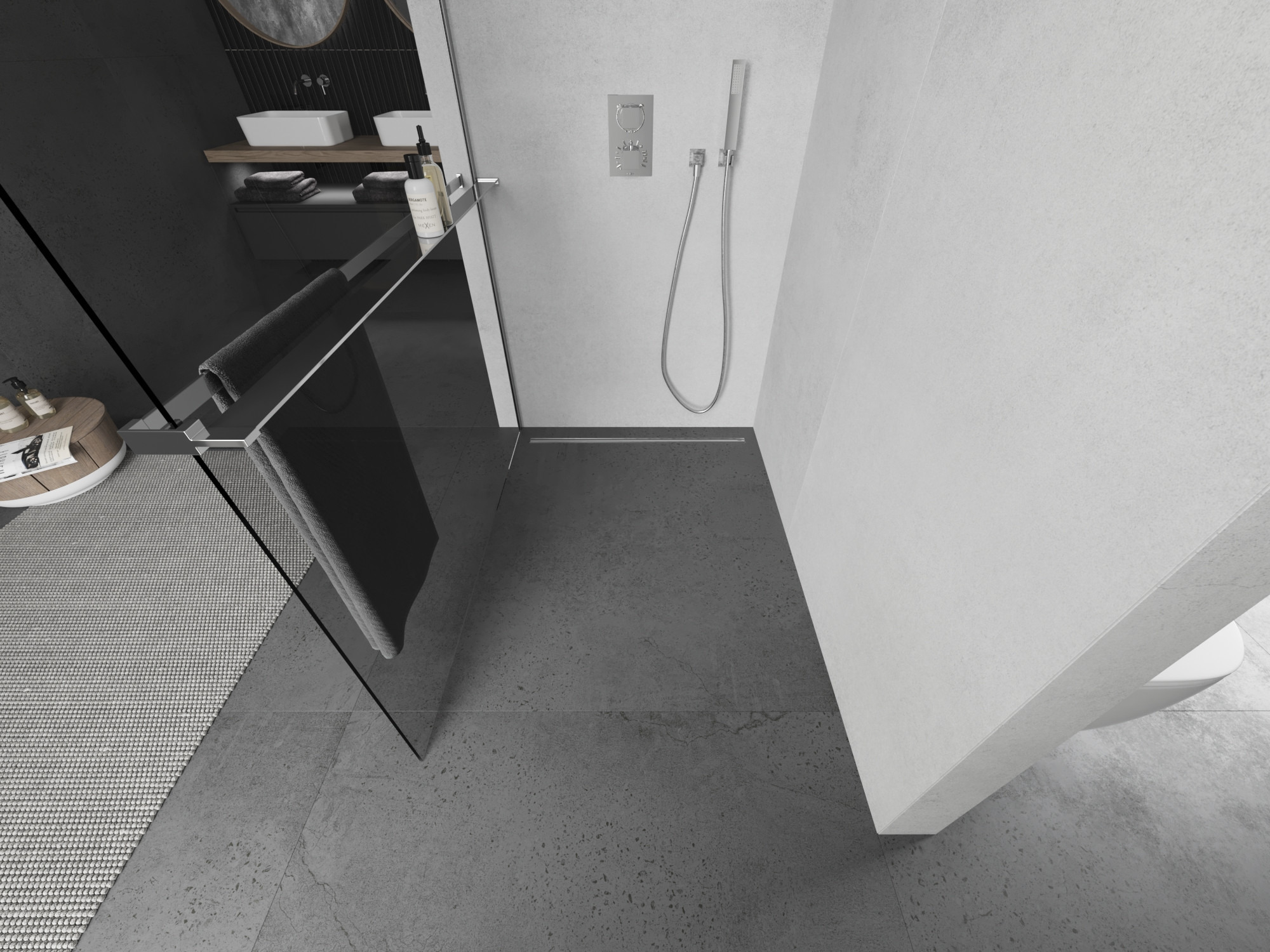 Paroi de douche avec étagère au style moderne