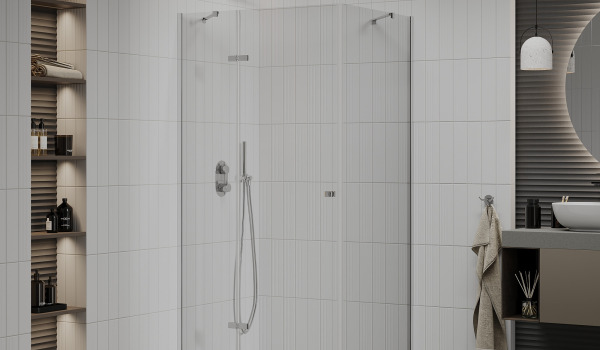 Salle de bain confortable : combinaison de murs beiges avec cabine de douche
