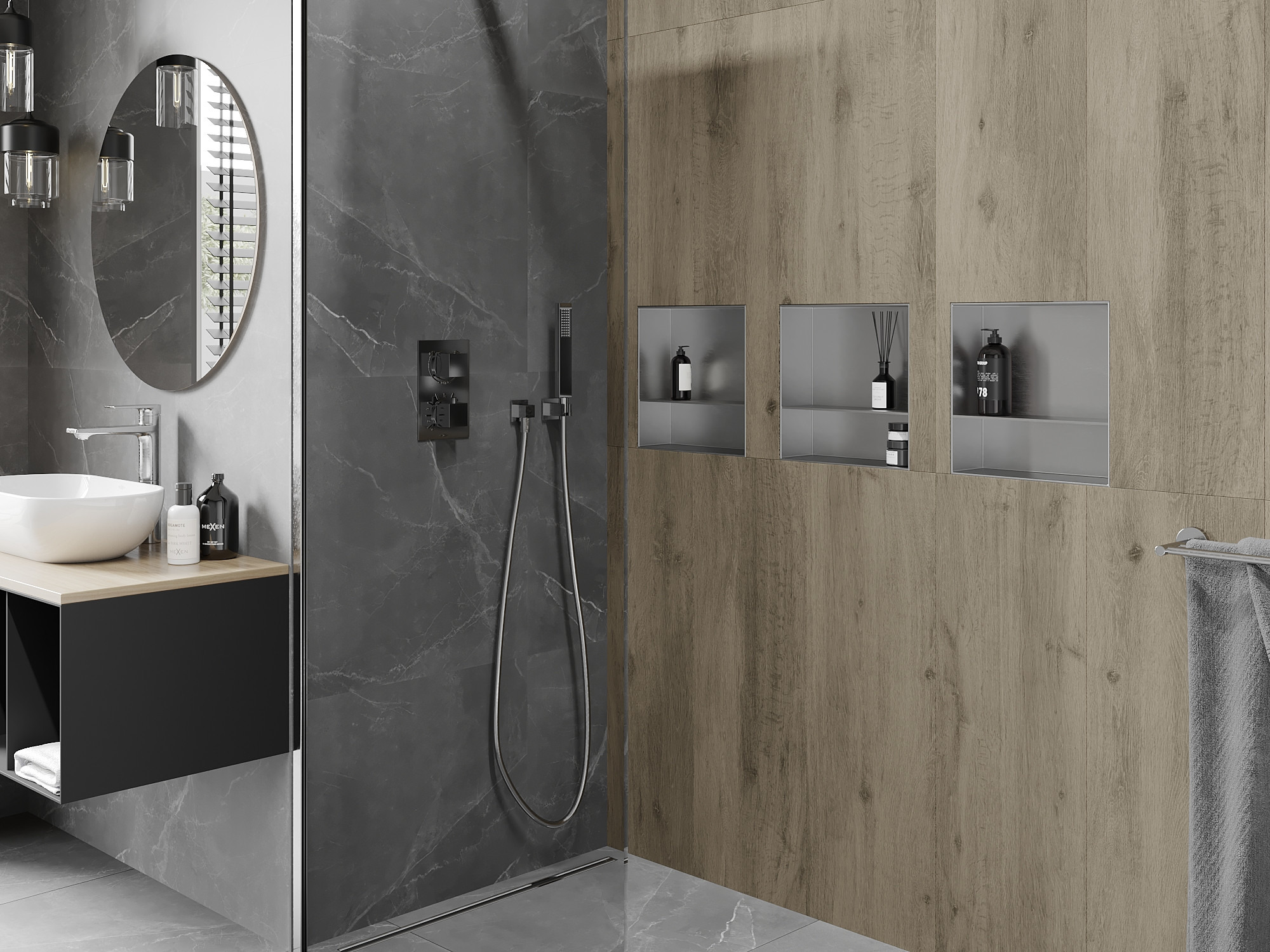 Étagères encastrées - un complément idéal pour une salle de bain dans un aménagement moderne