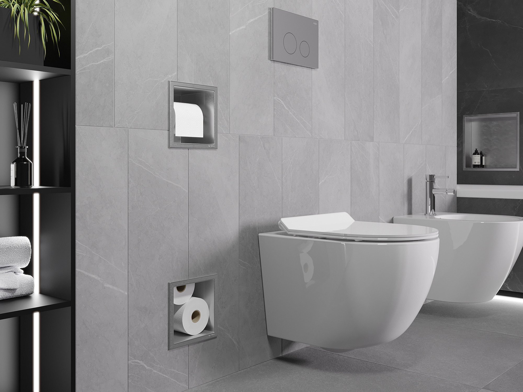 Porte-papier toilette avec magasin intégré dans le mur