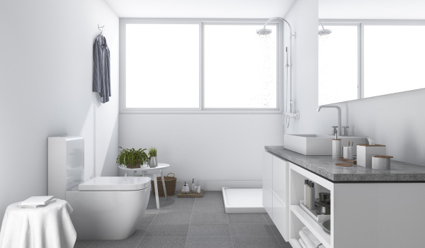 Emplacement d'un receveur rectangulaire dans la salle de bain