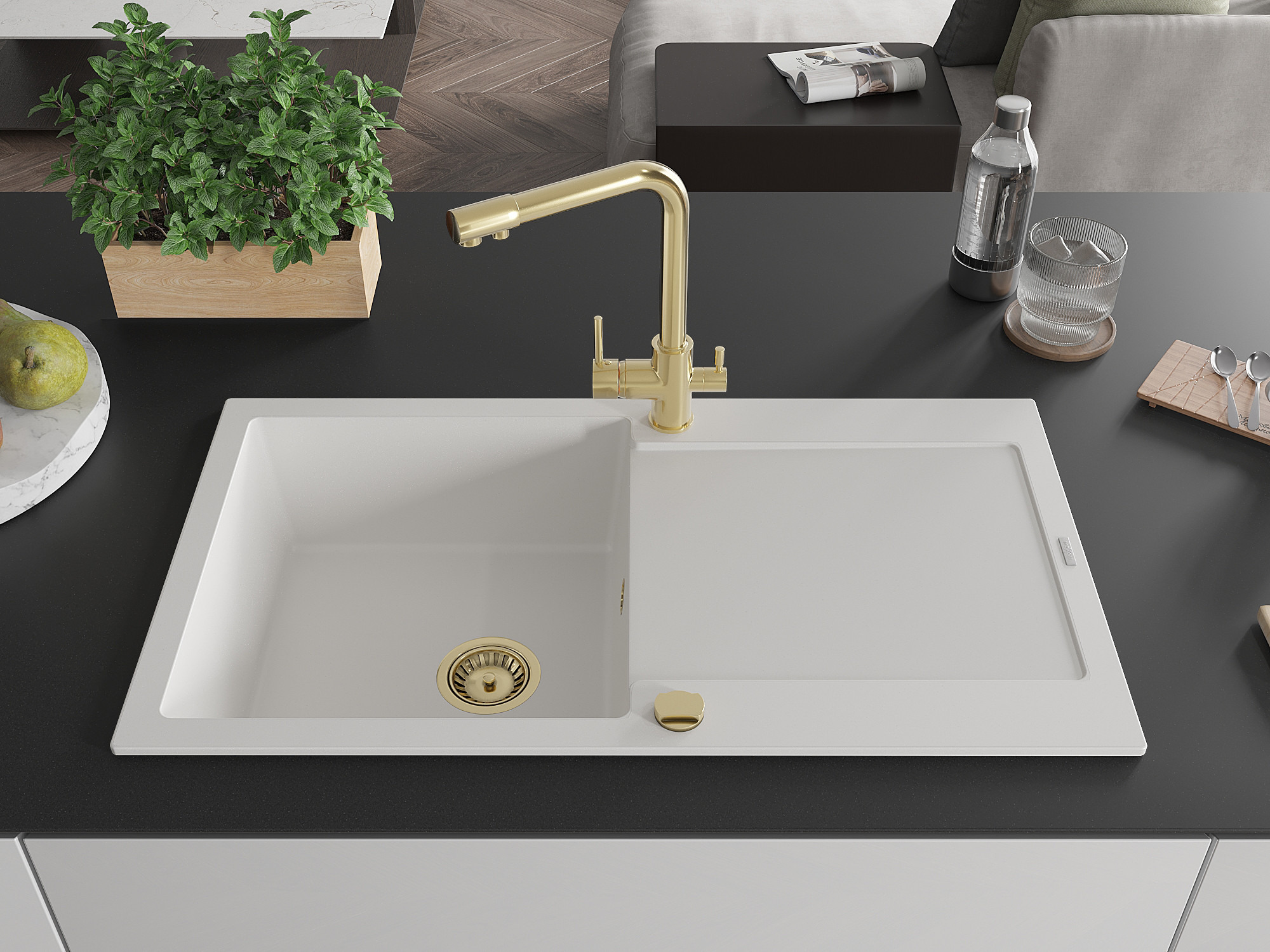 Robinet de cuisine doré de luxe