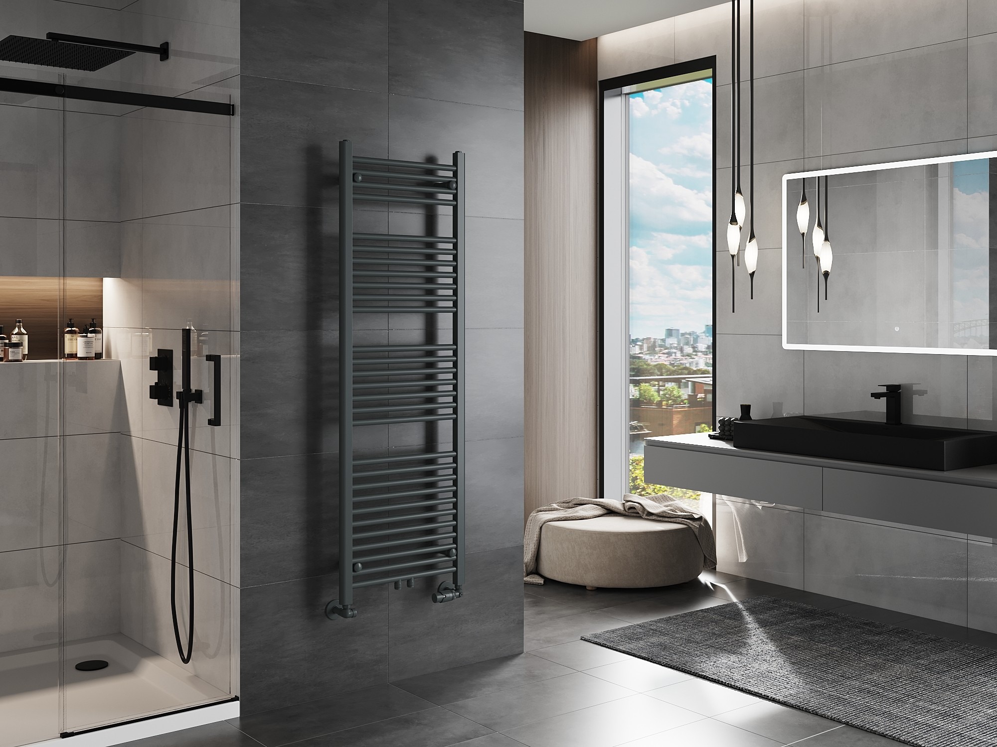Radiateur sèche-serviettes électrique dans la salle de bain