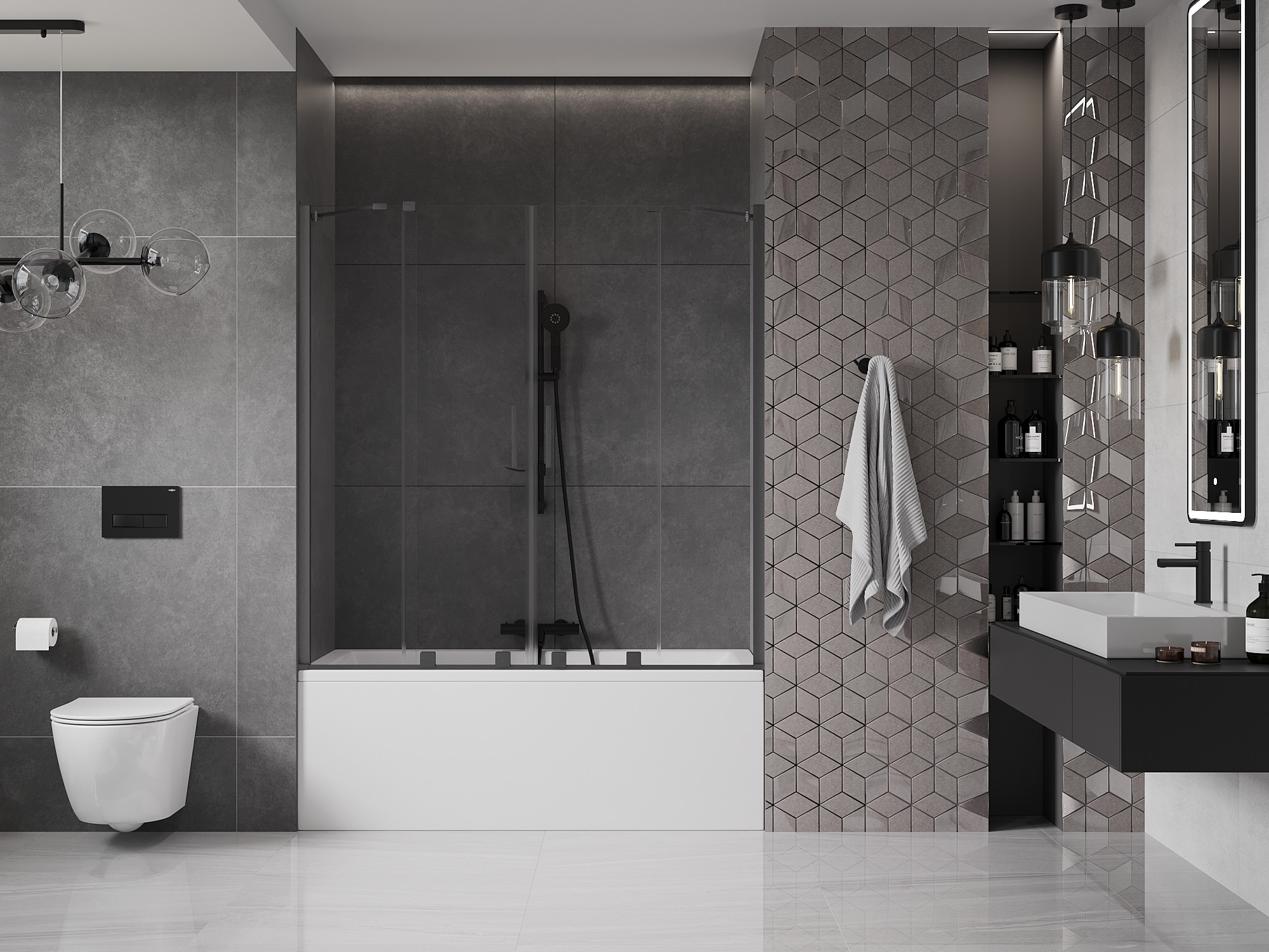 Baignoire avec double pare-douche